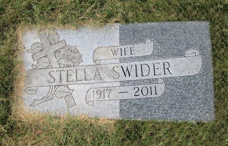 Before and After of cleaning granite headstone